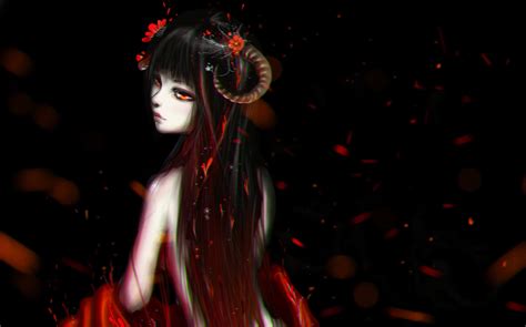 Anime Demon Girl With Black Hair And Red Eyes