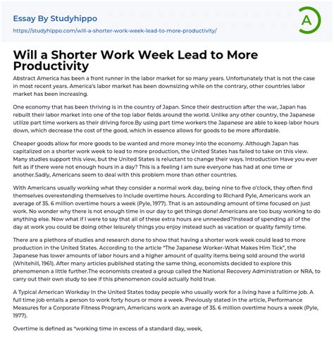 Will A Shorter Work Week Lead To More Productivity Essay Example