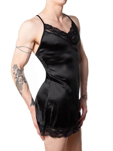 Mens Black Satin And Lace Nightie Sexy Lingerie For Men Xdress Uk