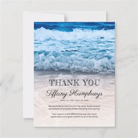Elegant Beach Funeral Thank You Card Funeral Thank You