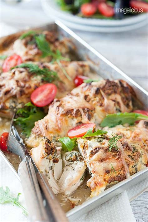 Skinless, boneless chicken breasts, pounded thin, wrapped around an arugula and goat cheese stuffing and roasted. Pin em Recipes - Chicken and turkey