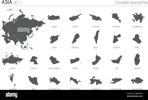 Set Of 24 High Detailed Silhouette Maps Of Asian Countries And