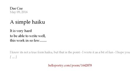 A Simple Haiku By Dee Cee Hello Poetry
