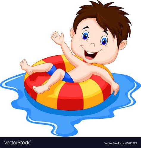 Vector Illustration Of Boy Cartoon Floating On An Inflatable Circle In The Pool Download A Free