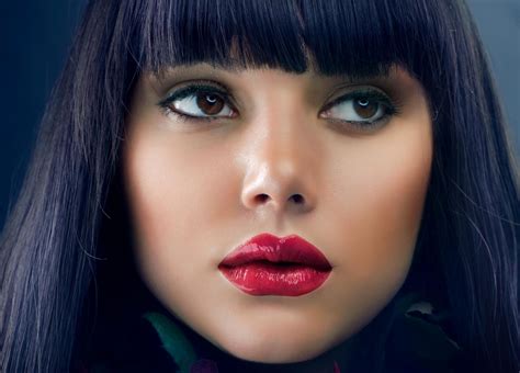 Wallpaper Face Women Model Portrait Red Blue Black Hair
