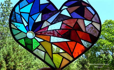 Stained Glass Suncatcher Heart Shaped Abstractgeometric Design