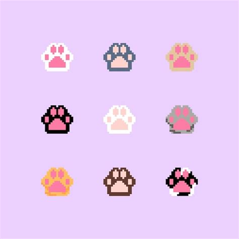 Premium Vector Set Of Cat Paws Pixel Art Style