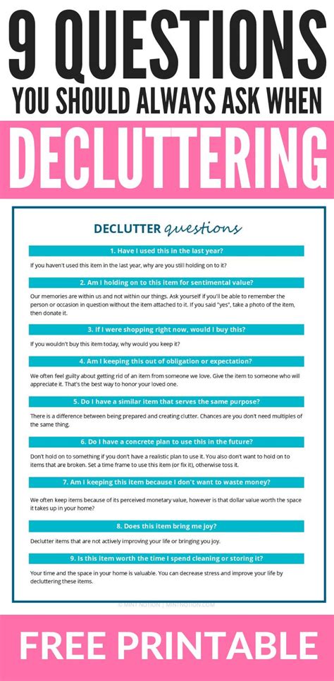 Questions You Should Ask When Decluttering This Free Printable Is A