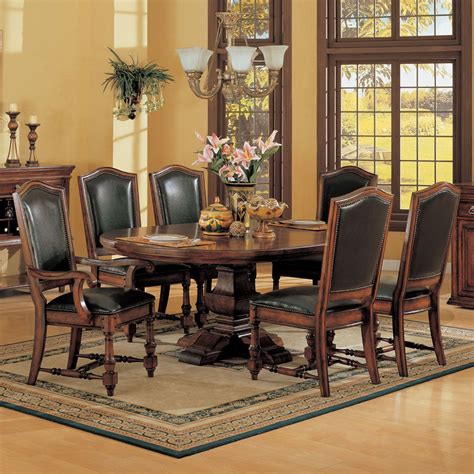 Benches with an upholstered back are even more comfortable since they provide lumbar support. Ashford Pedestal Dining Table & Leather Chair Winners Only ...