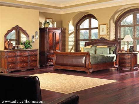 The library end of the great room includes a black nero marble fireplace surround. Traditional Furniture Rustic Bedroom | Master bedroom set ...