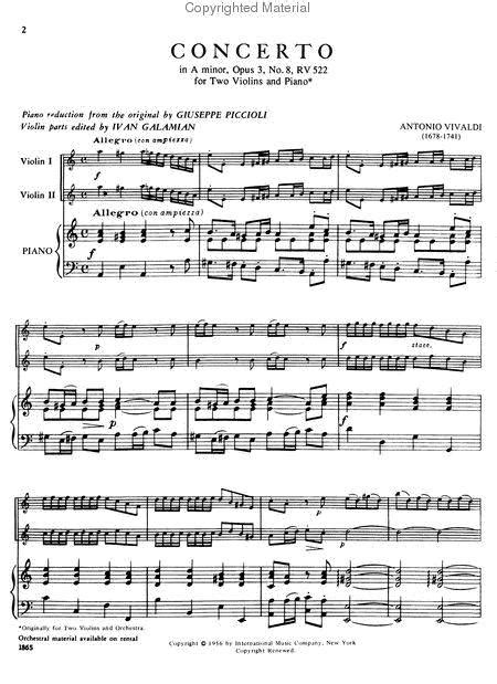 Concerto In A Minor Rv 522 By Antonio Vivaldi 1678 1741 Score And