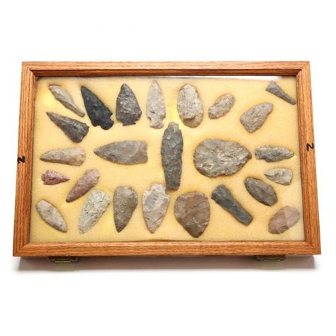 Frame Of 25 Pre Historic Indian Chipped Stone Artifacts Lot 1481 The