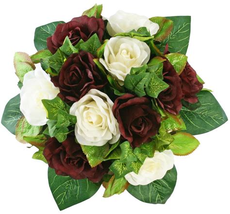 Burgundy and white fake flowers. Burgundy and Ivory Silk Rose Nosegay | Artificial Wedding ...