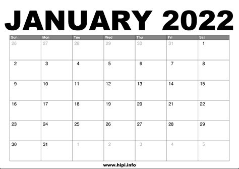 January 2022 Calendar Printable Free Calendars Printable Free
