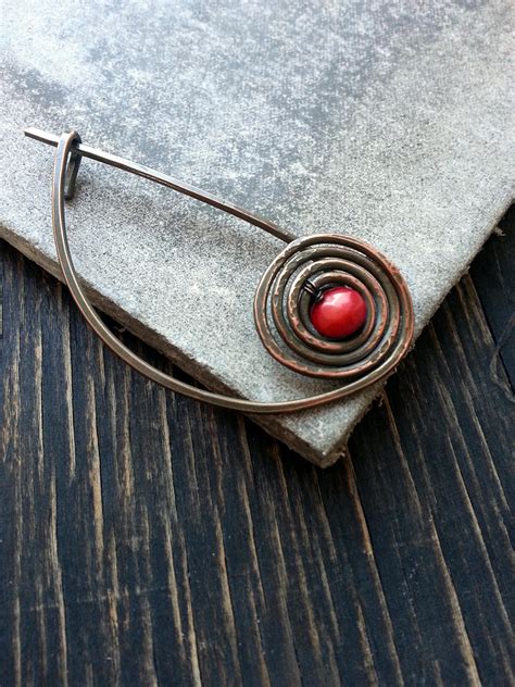 Celtic Brooch Pin Shawl Pin Red Spiral Pin Copper Wire Etsy