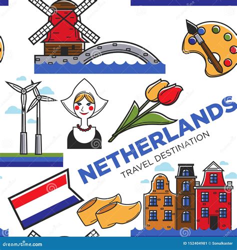 Netherlands National Symbols Seamless Pattern Travel To Holland Stock
