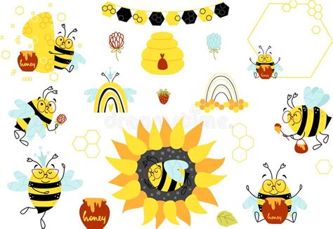 cute yellow honey bee group flowers stock illustrations 14 cute yellow honey bee group flowers