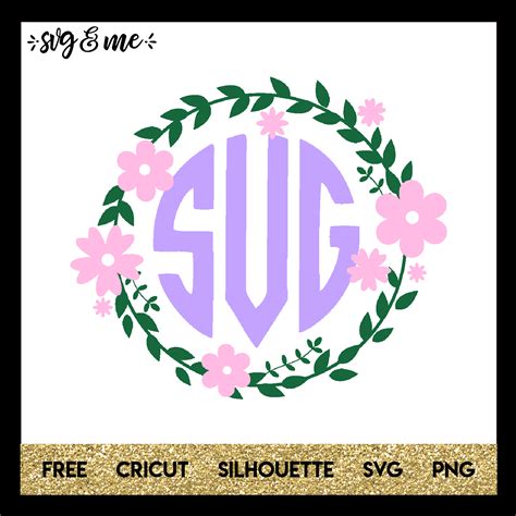 Flower Wreath Svg Circle Monogram Frame Files For Cricut Monogram
