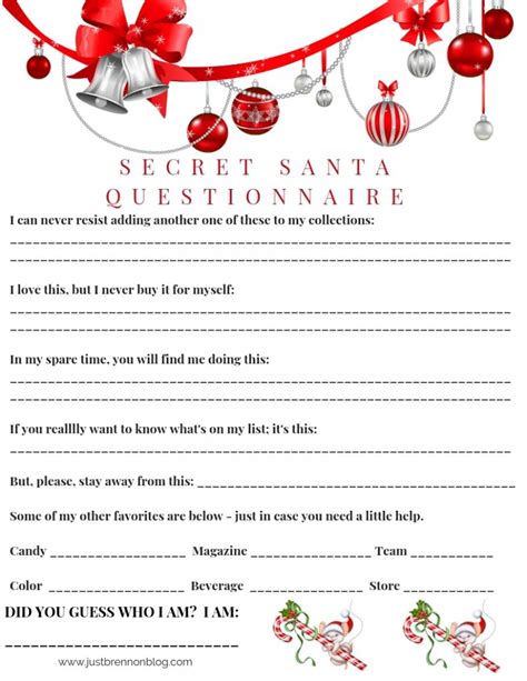 Work Free Printable Secret Santa Questionnaire Printable Templates