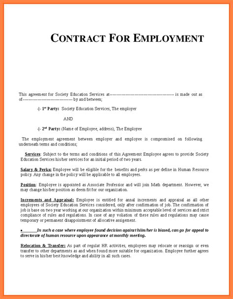 Cover letters are typically categorized according to two purposes: 4+ employee contract template - Marital Settlements ...