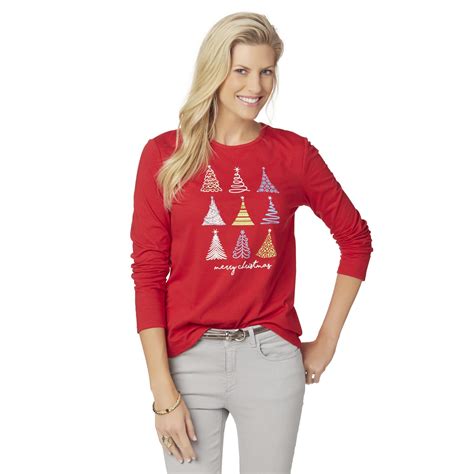 Holiday Editions Womens Long Sleeve Christmas T Shirt Trees