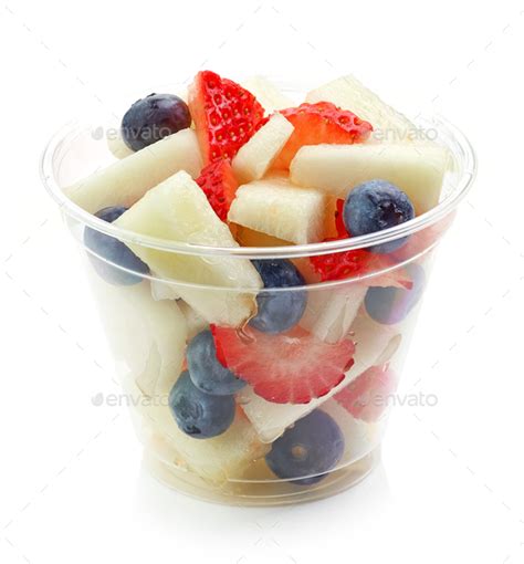 Fresh Fruit Pieces Salad In Plastic Cup Stock Photo By Magone Photodune