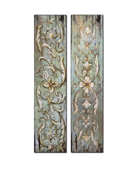 French Country S 2 Ancathus Wood Panels Wall Art Antiqued Distressed