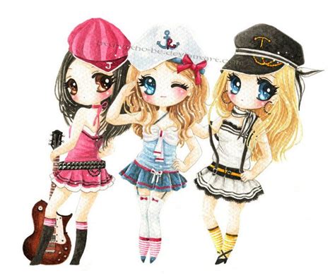 Anime Chibi Girls Best Friends Kawaiiprettyaquapinkbffpopsicle