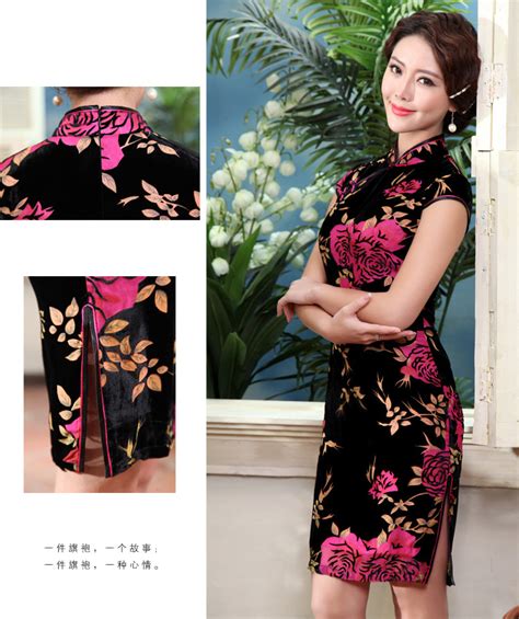 fabulous peony flowers flocked velvet qipao qipao cheongsam and dresses women