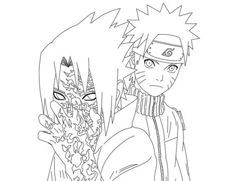 Coloring pages anime printable naruto sasuke. Naruto And Sasuke With Curse Mark Lineart By ...