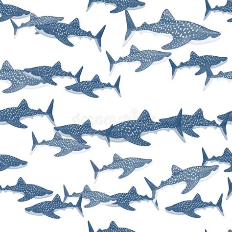 Whale Shark Seamless Pattern In Scandinavian Style Marine Animals