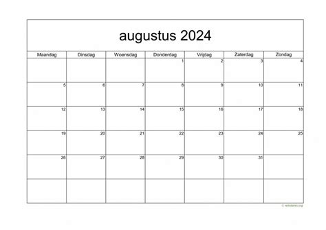 Kalender Augustus 2024 Niederlande