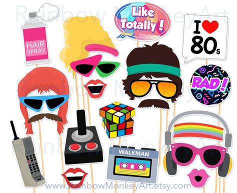 printable 80s photo booth props 80 s style photobooth etsy photo booth props birthday party
