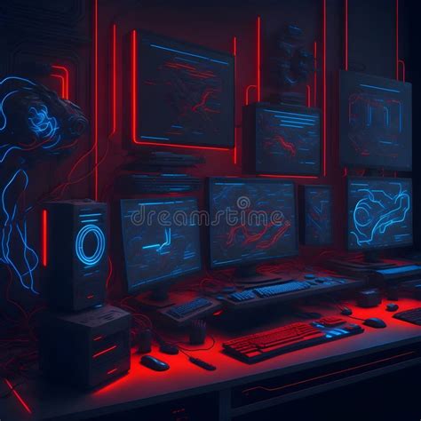 Futuristic Cyberpunk Blade Runner Computer Multiple Monitors Setup