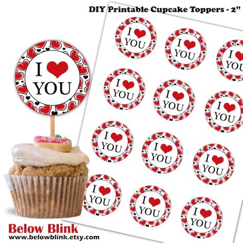 Valentines Day Cupcake Toppers I Love You Cupcake Picks Printable Love Cupcake Topper