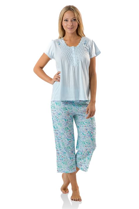 Casual Nights Womens Short Sleeve Lace Dot Capri Pajama Set