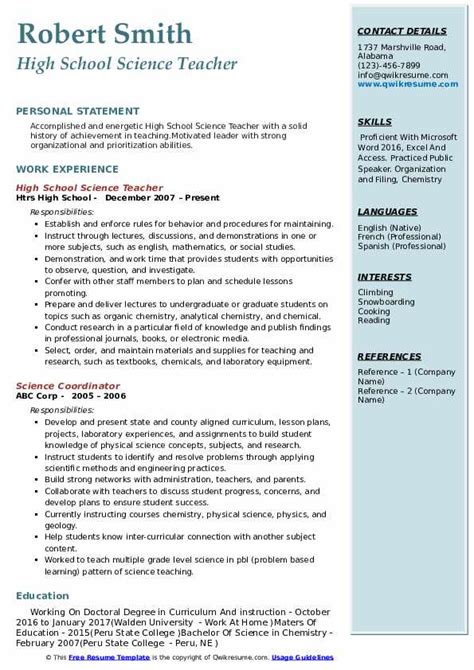 Sample Resume For High School English Teacher Resume