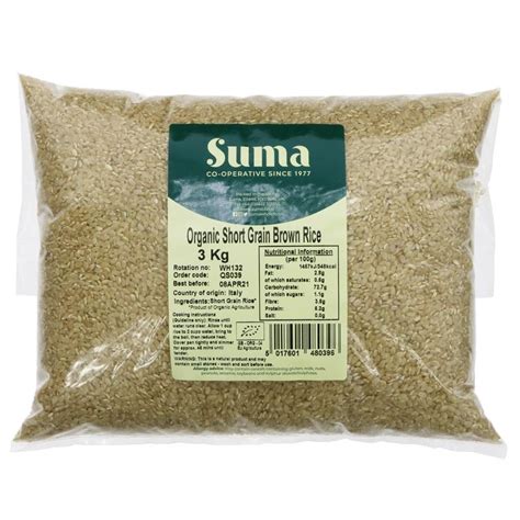 Rice Short Grain Brown Organic 3kg Chinley Co Op