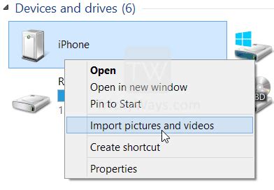 From device options choose import pictures and videos. Transfer Pictures from iPhone to PC Windows 8.x without iTunes