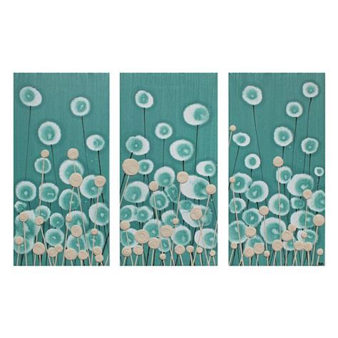 Teal Painting Of Flowers Abstract Minimalist Art On Canvas Triptych