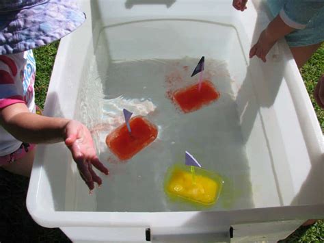 This collection of activities using ice for toddlers is great for any time of year, but especially good on a cold winter's day when talking about frost and ice outdoors or on a hot my son would like to play with this! Ice Boats Water Play | Learning 4 Kids