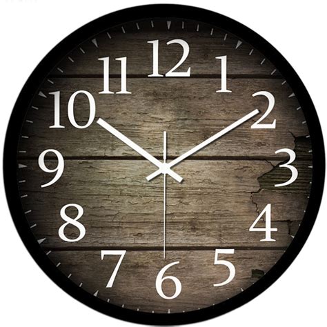 12 Inch European Style Creative Wood Grain Metal Wall Clock Round