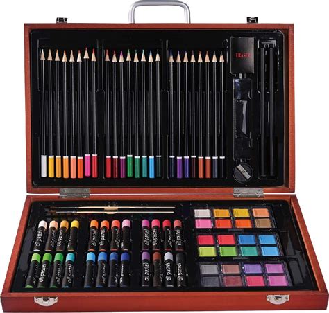 Professional Art Kit Drawing And Sketching Set 82 Piece In Wooden Box Colored Pencils Art Kit