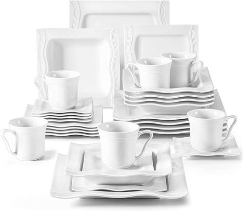 Amazon Com MALACASA Ivory White Dinnerware Sets 30 Piece Square