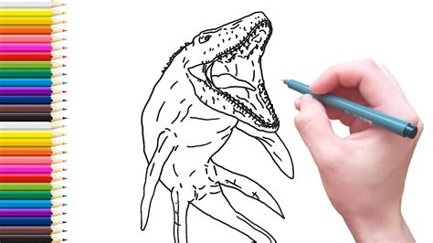 Drawing And Coloring Mosasaur From Jurassic World Color Pages For