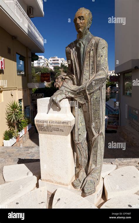 Statue Of Nikos Koundouros In Agios Nikolaos Town Crete Greece Stock