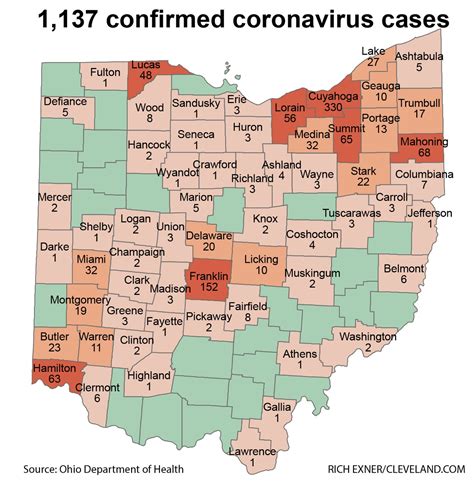 Mapping Ohios 1137 Coronavirus Cases Plus Daily Trends