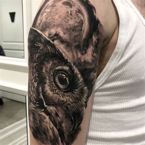 Chronic Ink George Realism Tattoo Owl Moon And Clouds Realism Tattoo