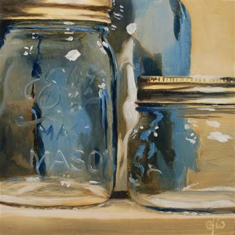 Daily Paintworks Three Blue Jars Original Fine Art For Sale