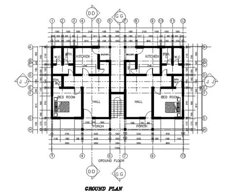 17x11m Ground Floor Twin House Plan Is Given In This Autocad Drawing